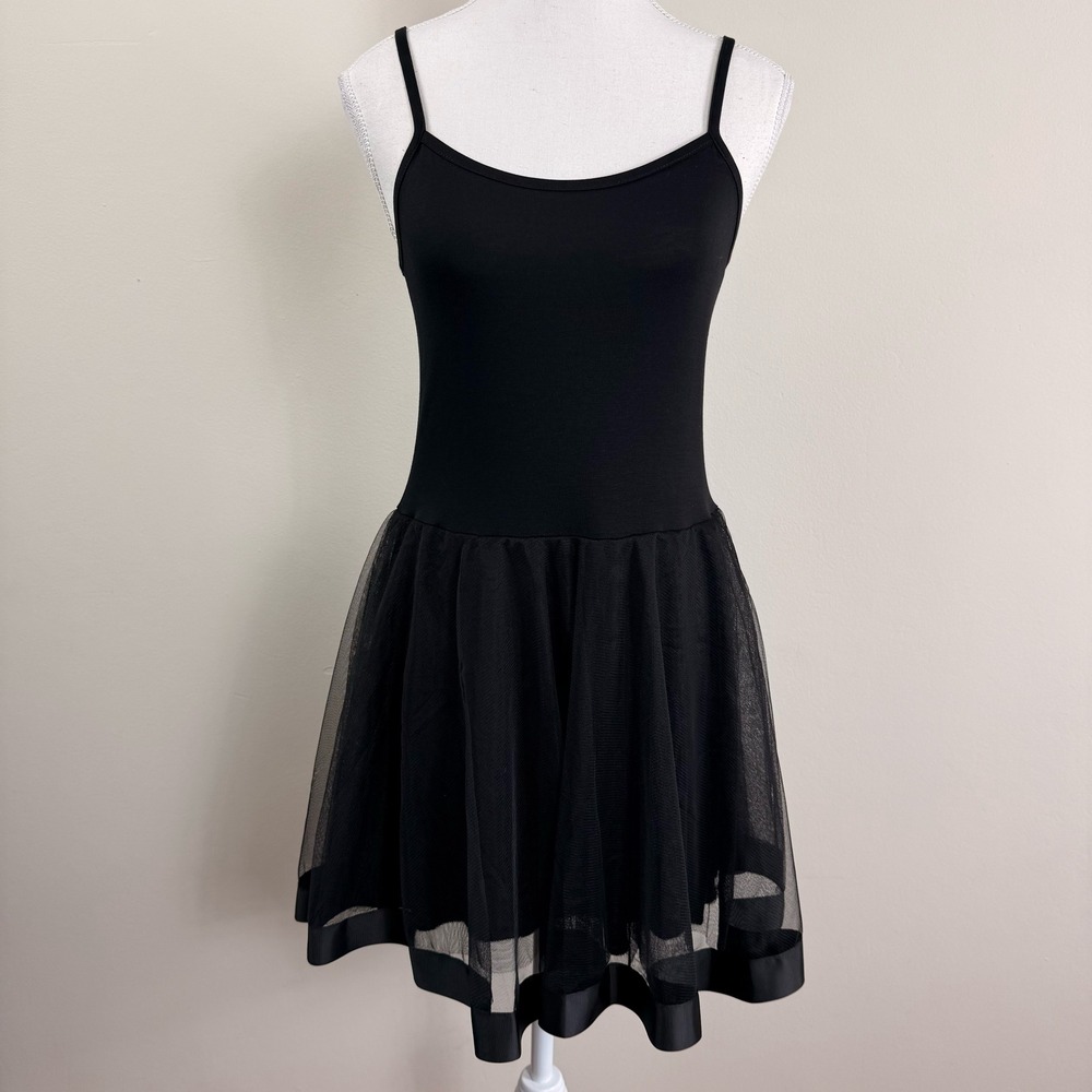 Olive des Olive Black Tulle Mini Dress Balletcore Ribbon Trim Sleeveless Small‎